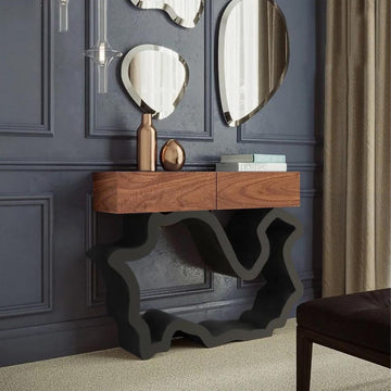 39.4" Modern Walnut & Black Consloe Table with Drawers